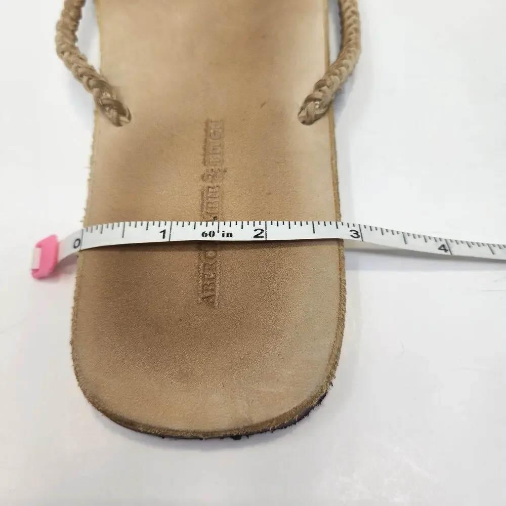 Abercrombie and Fitch Tan Braided Leather Thong Sandal Women Size 10 Flats Y2K